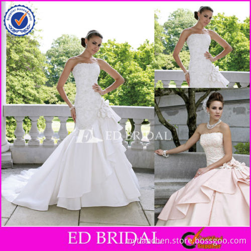XL105 Hot Sale Custom Made Embroidery Lace Caught-up Skirt Low Back Royal Blue And White Wedding Dresses